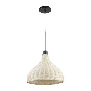 1-Light Black Pendant Light Fixture with Natural Woven Rattan Basket Shade