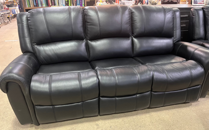 Leather Reclining 3-Seater Sofa In Black