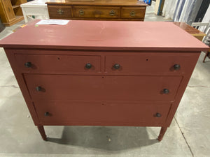 Red Painted Four Drawer Dresser