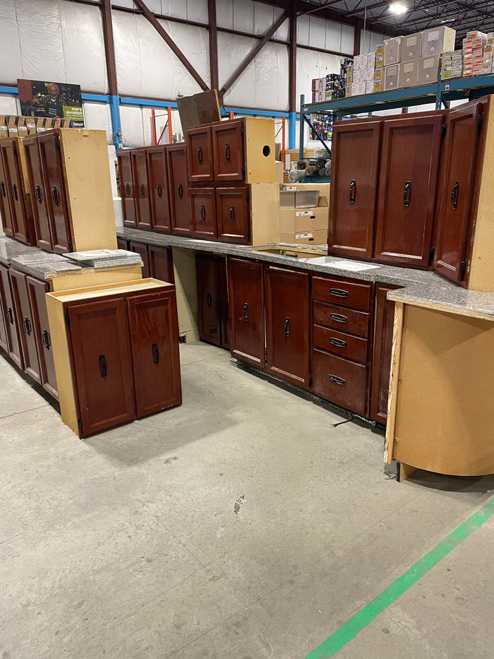 Red-Toned Kitchen Set with Tile Top Counters