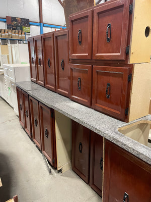 Red-Toned Kitchen Set with Tile Top Counters