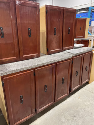 Red-Toned Kitchen Set with Tile Top Counters