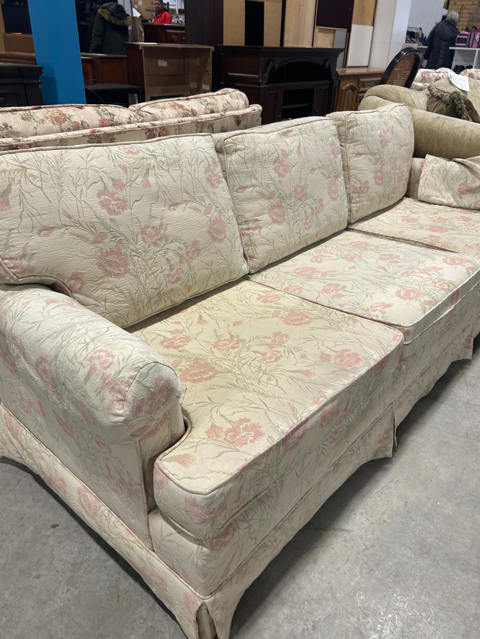 Cream Floral Three-Seater Couch