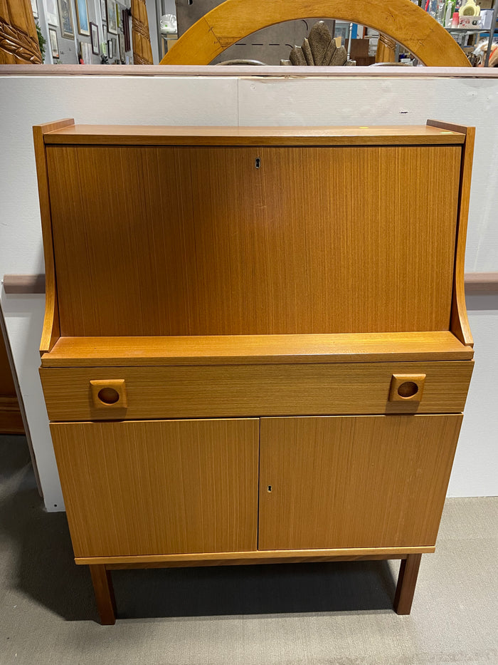 MCM Teak Secretary Desk with Skeleton Key