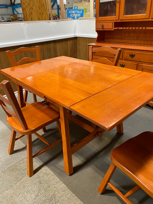 Orange Toned Dining Set with Four chairs and Buffet Hutch