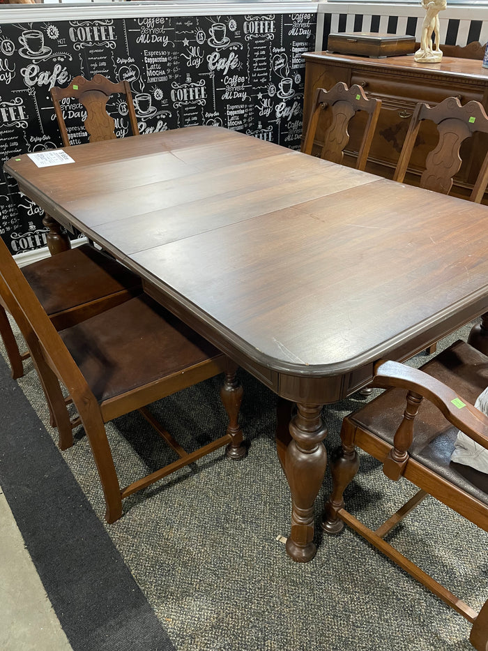 Dining Table with Six Chairs, Leaf & Sideboard