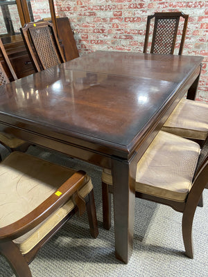 Modern Dark Wood Dining Set with Six Chairs and Buffet