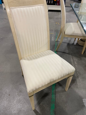 Glass Top Pedestal Dining Set with Cream Chairs