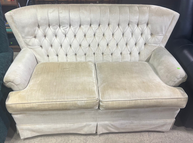 Cream Velvet Chesterfield-Style Loveseat