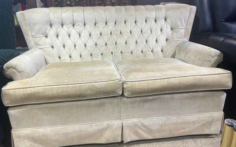Cream Velvet Chesterfield-Style Loveseat