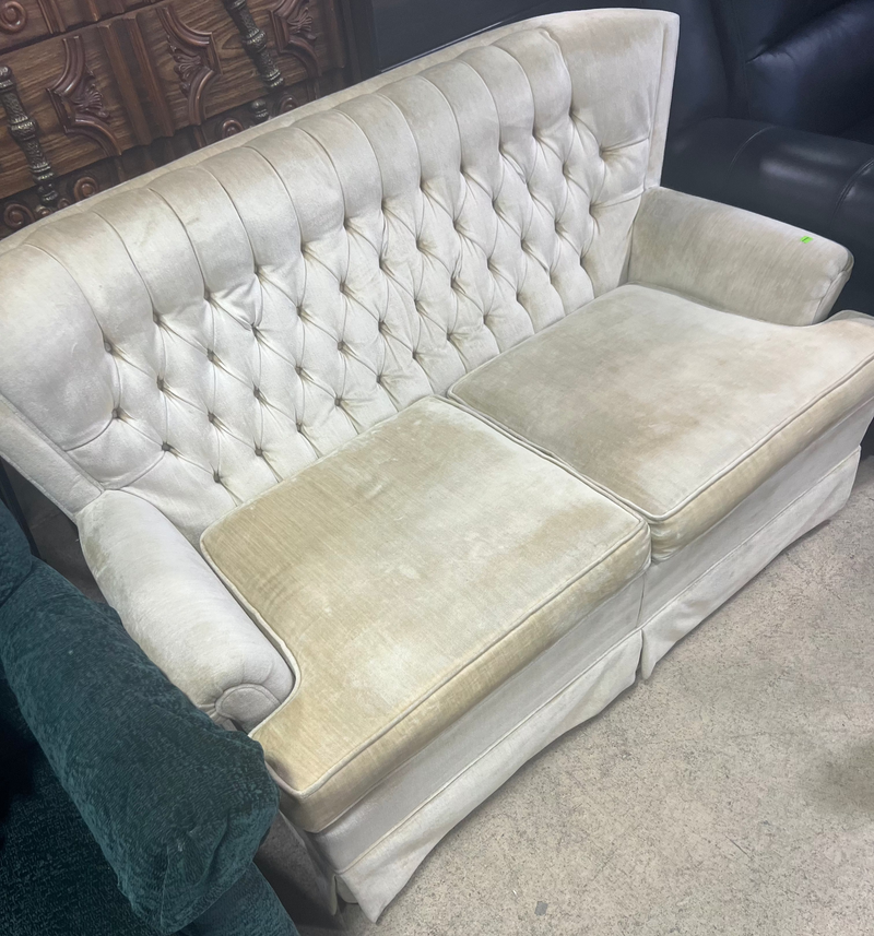 Cream Velvet Chesterfield-Style Loveseat