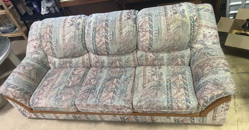 Teal and Pink Geometric Patterned 3-seater Sofa
