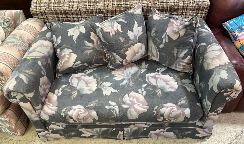 Grey and Pink Floral Loveseat