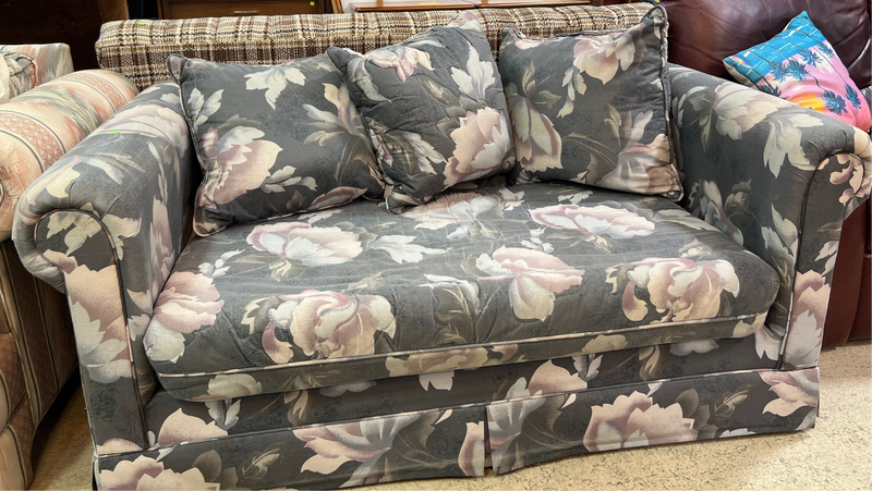 Grey and Pink Floral Loveseat