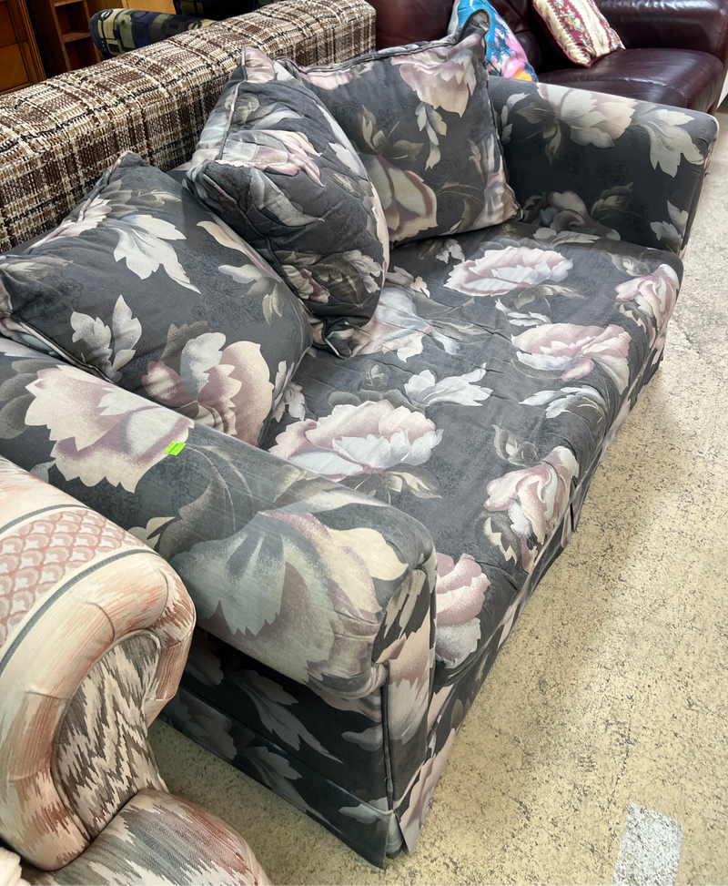 Grey and Pink Floral Loveseat