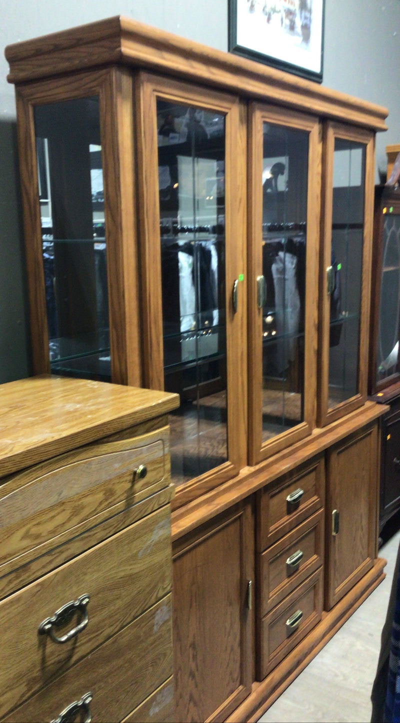 Oak Hutch with Glass Display Doors
