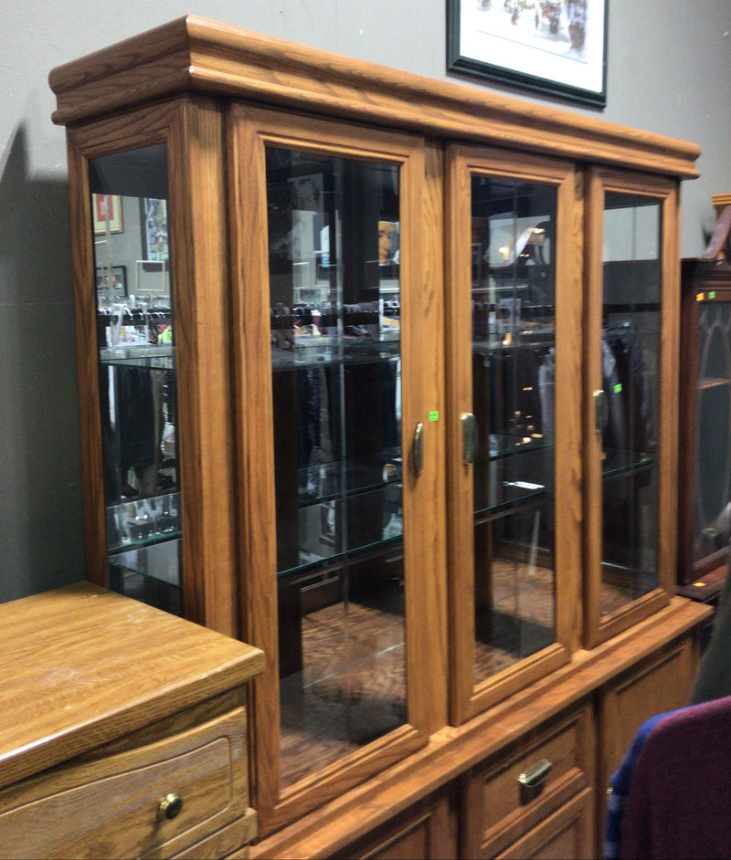 Oak Hutch with Glass Display Doors