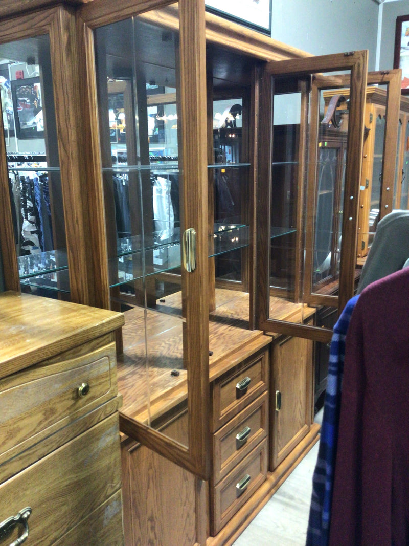 Oak Hutch with Glass Display Doors
