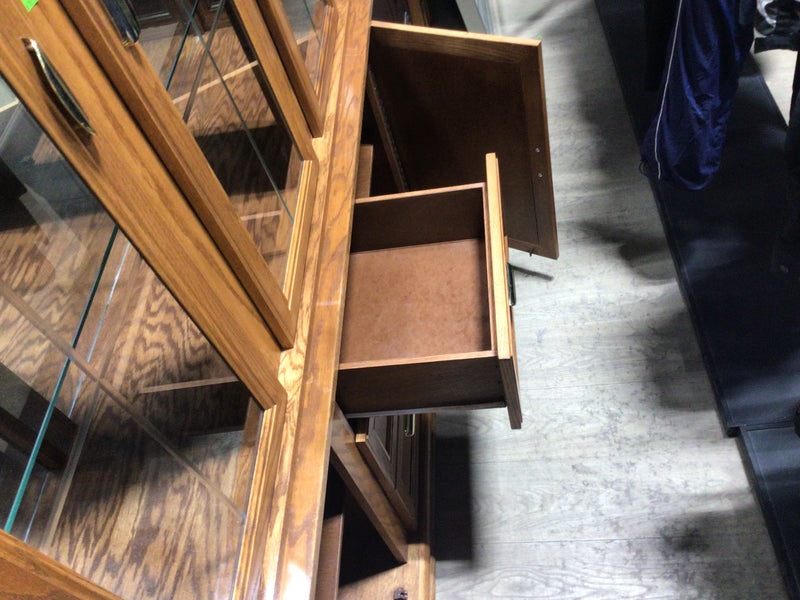 Oak Hutch with Glass Display Doors
