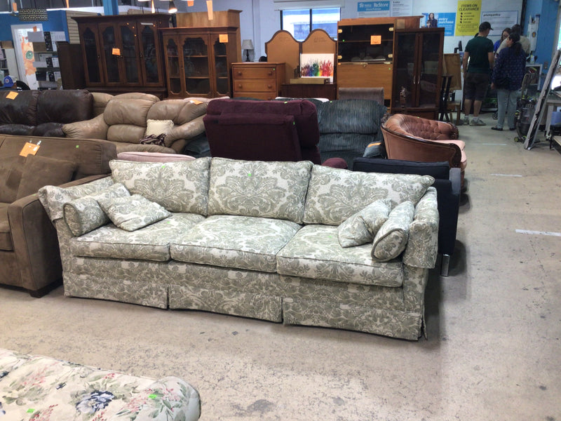 Green Floral Patterned 3-Seater Sofa