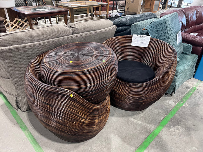 Pencil Reed Barrel Chairs with Ottoman