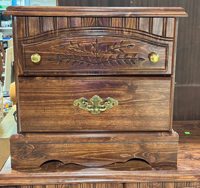 Traditional Dark Wood 2-Drawer Nightstand with Carved Details