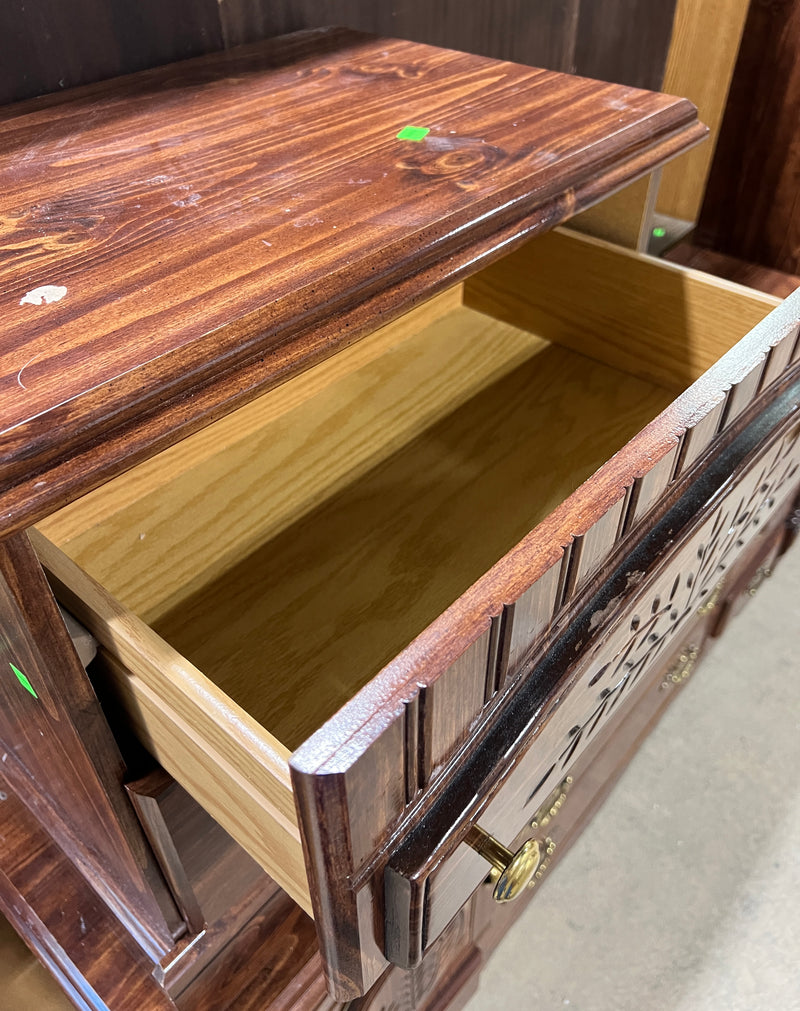 Traditional Dark Wood 2-Drawer Nightstand with Carved Details