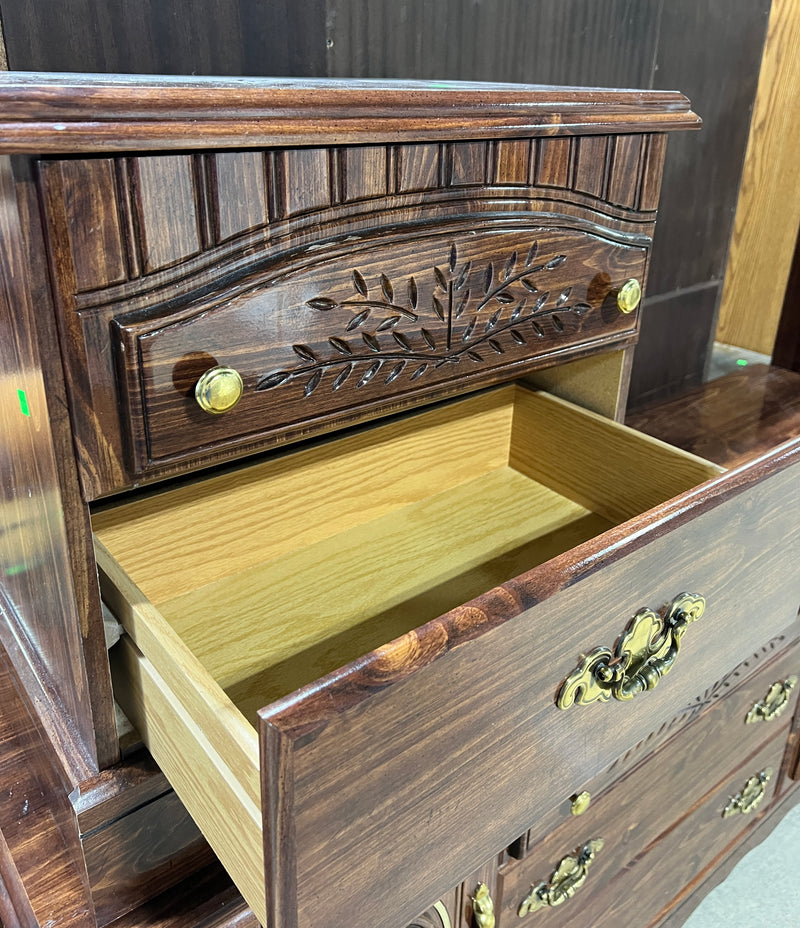 Traditional Dark Wood 2-Drawer Nightstand with Carved Details