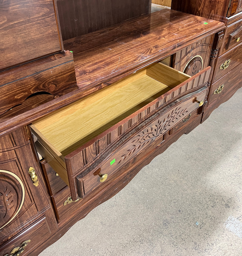 Traditional Dark Wood Dresser with Carved Details