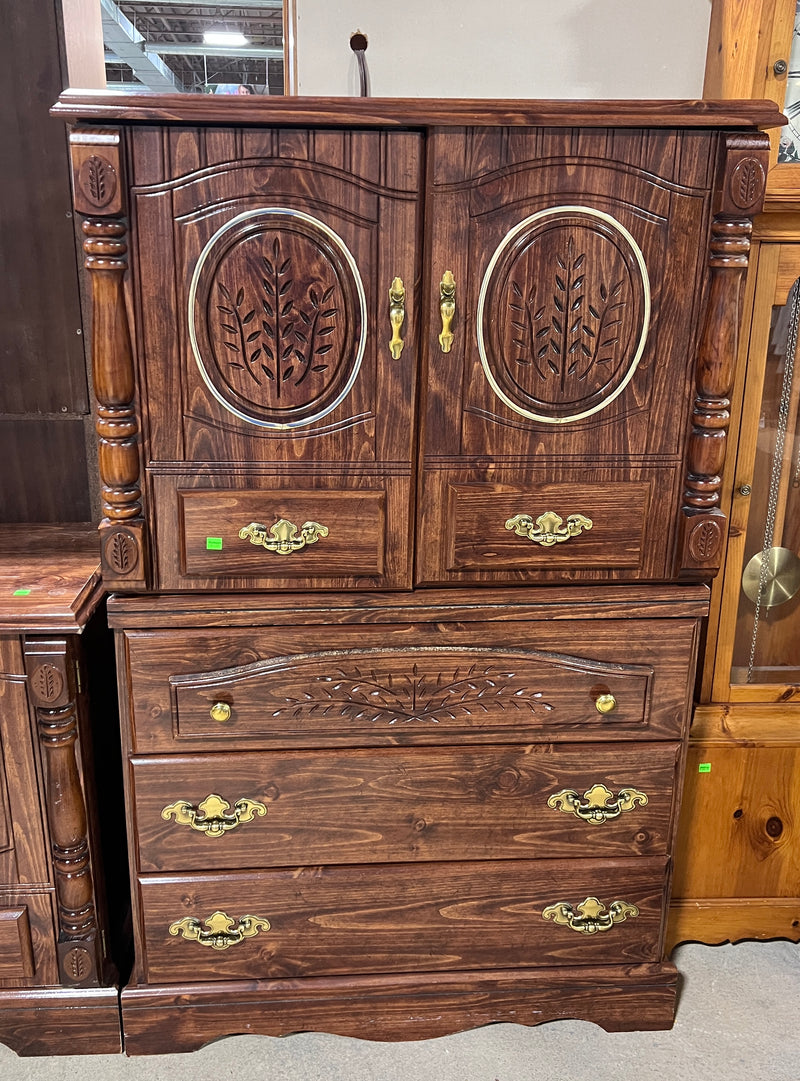 Traditional Dark Wood Armoire with Storage Drawers