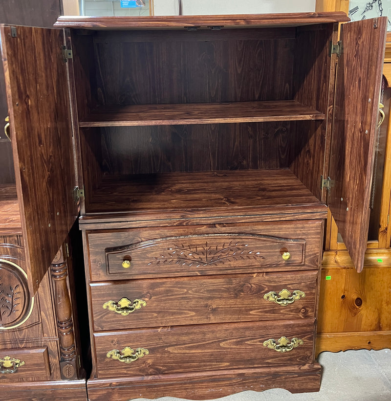 Traditional Dark Wood Armoire with Storage Drawers