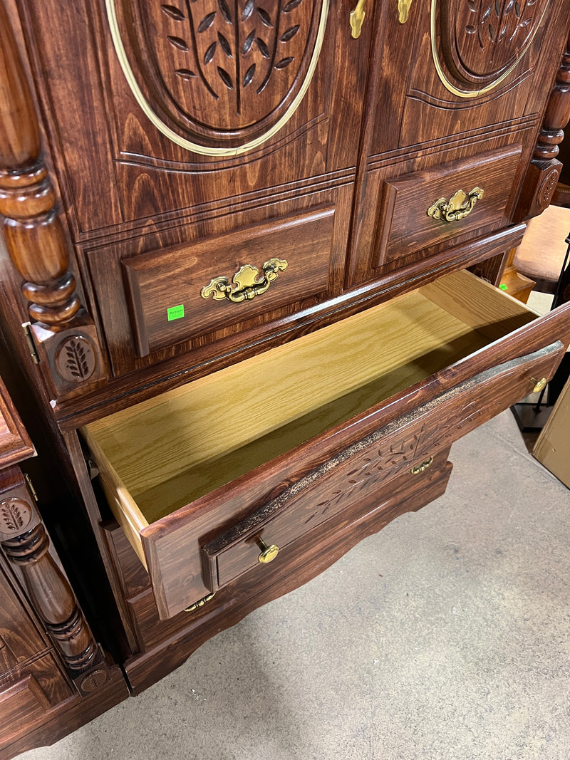Traditional Dark Wood Armoire with Storage Drawers