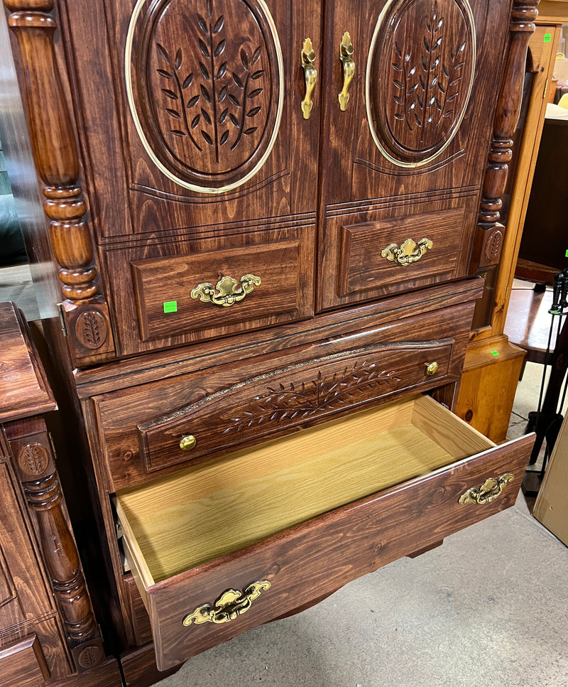 Traditional Dark Wood Armoire with Storage Drawers
