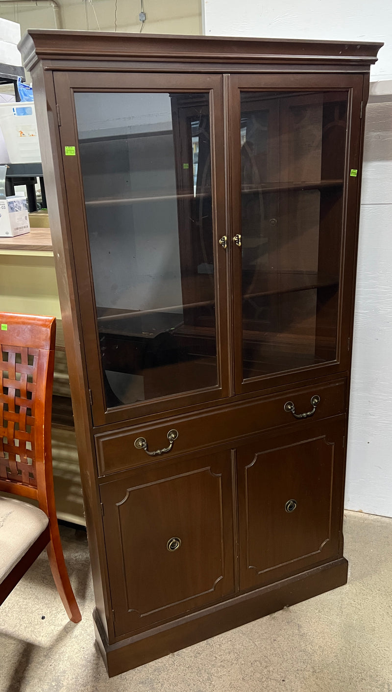 Traditional Mahogany Corner Hutch with Glass Display Cabinet