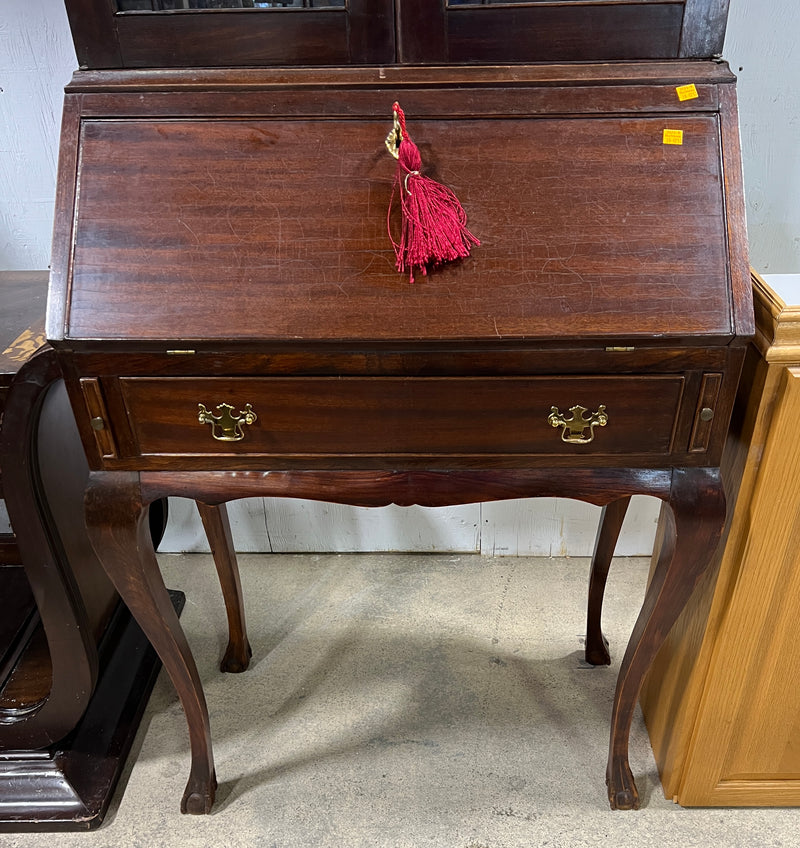 Antique Mahogany Secretary Desk & Bookcase with Swan Neck Pediment