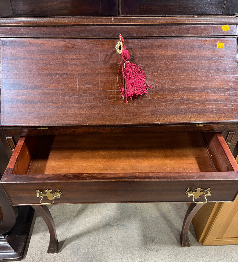 Antique Mahogany Secretary Desk & Bookcase with Swan Neck Pediment