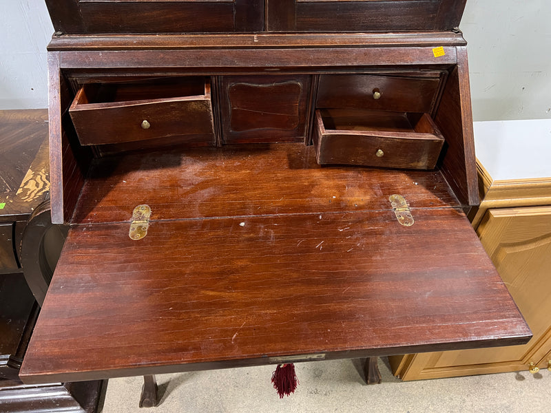 Antique Mahogany Secretary Desk & Bookcase with Swan Neck Pediment