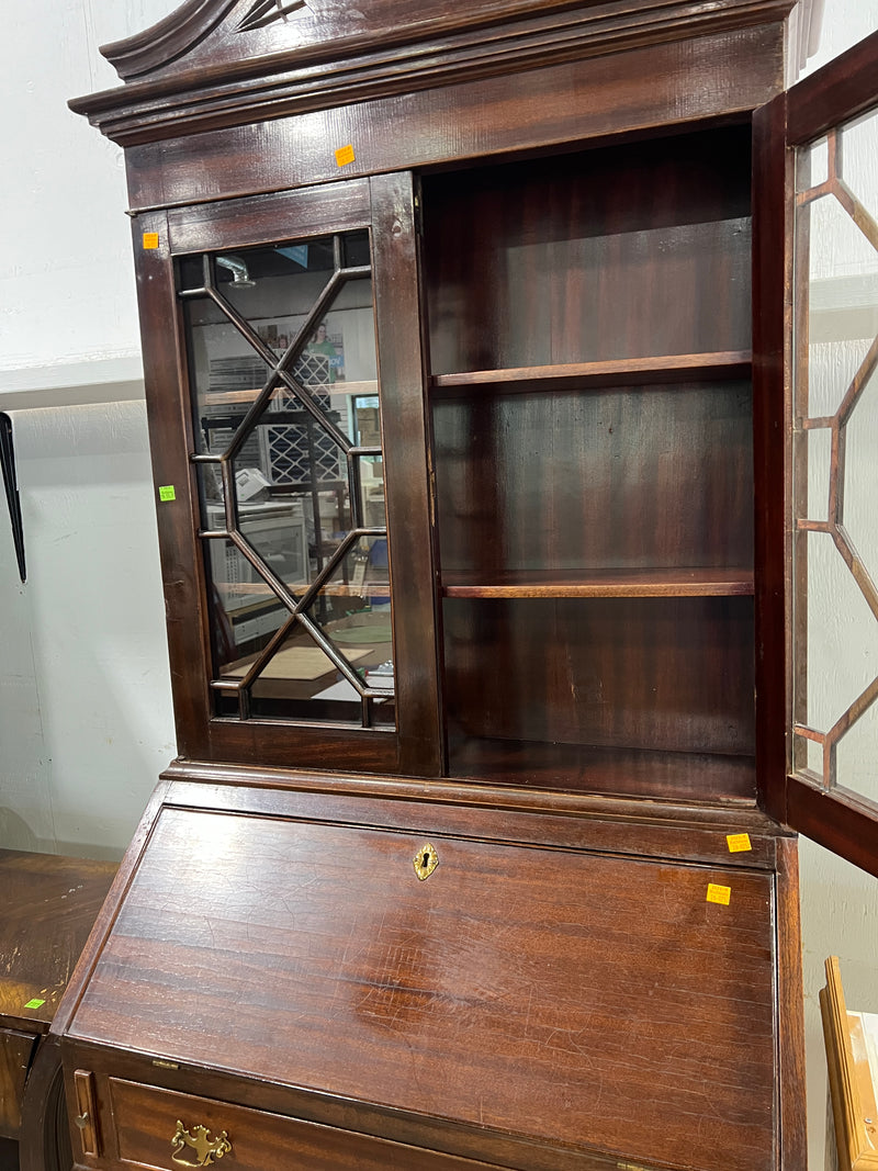 Antique Mahogany Secretary Desk & Bookcase with Swan Neck Pediment