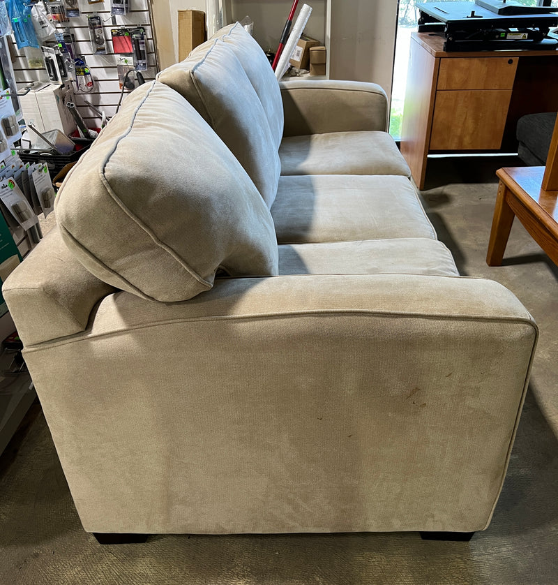 Light Beige Transitional 3-Cushion Sofa with Track Arms