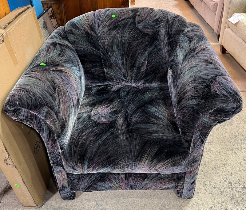 Swirl Velvet Oversized Barrel Chair with Fan Back Design
