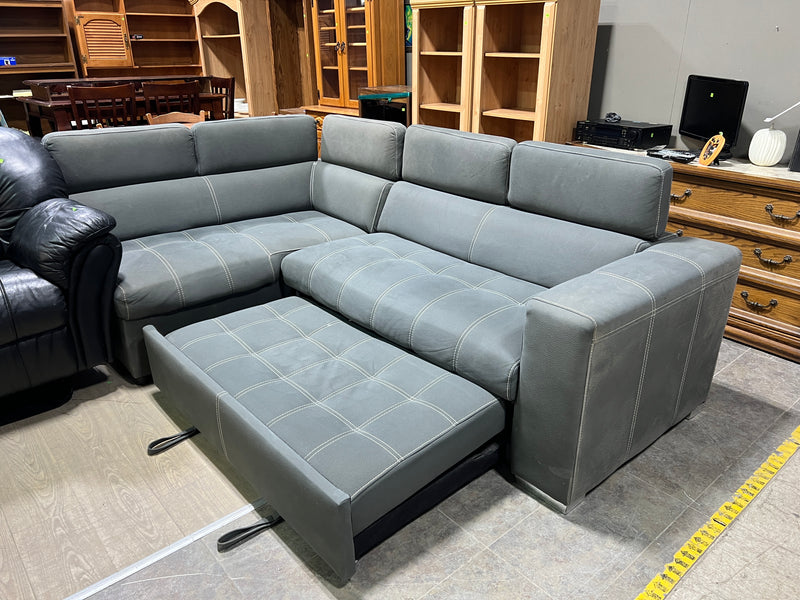 Modern Cement Grey L-Shaped Sectional Sleeper Sofa with Pull-Out Bed