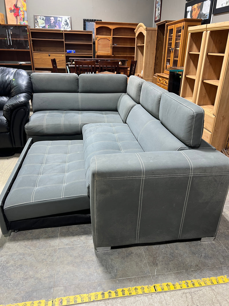 Modern Cement Grey L-Shaped Sectional Sleeper Sofa with Pull-Out Bed