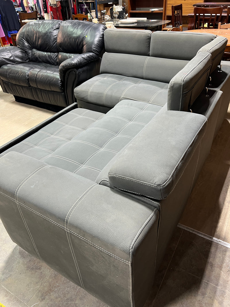 Modern Cement Grey L-Shaped Sectional Sleeper Sofa with Pull-Out Bed