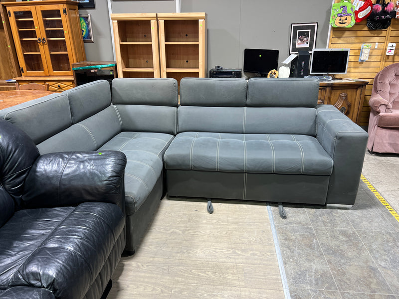 Modern Cement Grey L-Shaped Sectional Sleeper Sofa with Pull-Out Bed