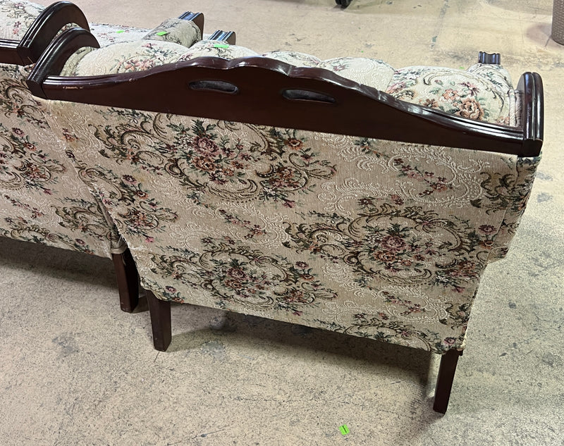 Vintage French Provincial Floral Tapestry Upholstered Tufted Armchair