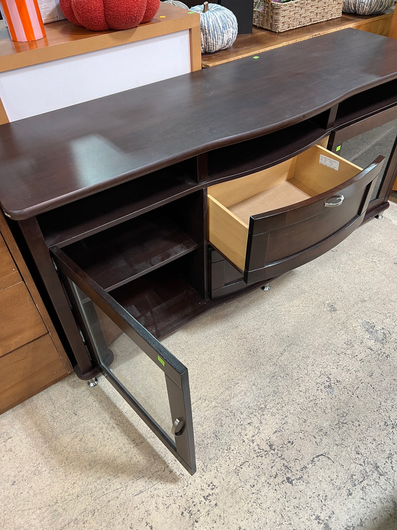 Walter TV Credenza in Java – Contemporary Bow-Front Entertainment Console