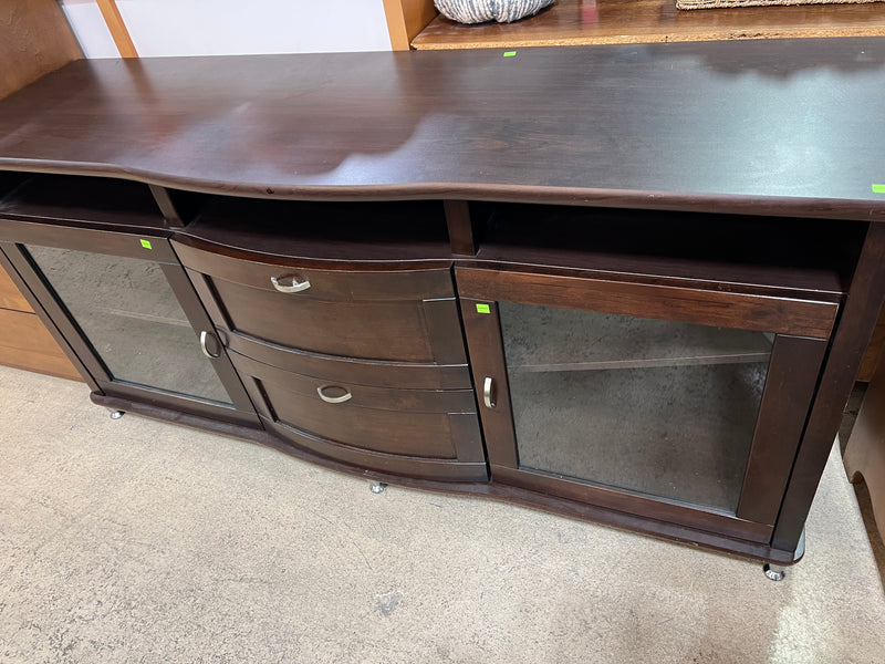Walter TV Credenza in Java – Contemporary Bow-Front Entertainment Console