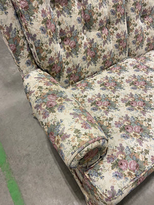 Cream Floral Wingback Couch
