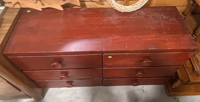 Antique 6-Drawer Dresser with Round Wooden Knobs