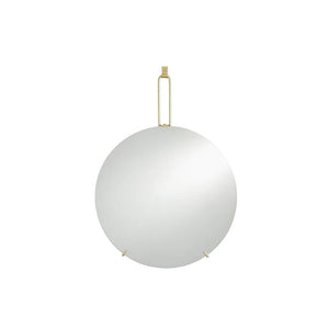 GlucksteinElements Cole Frameless Round Mirror with Brushed Brass Metal Hanging Hook